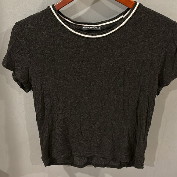Brandy Melville Black T-shirt with White Collar - Picture 3 of 5